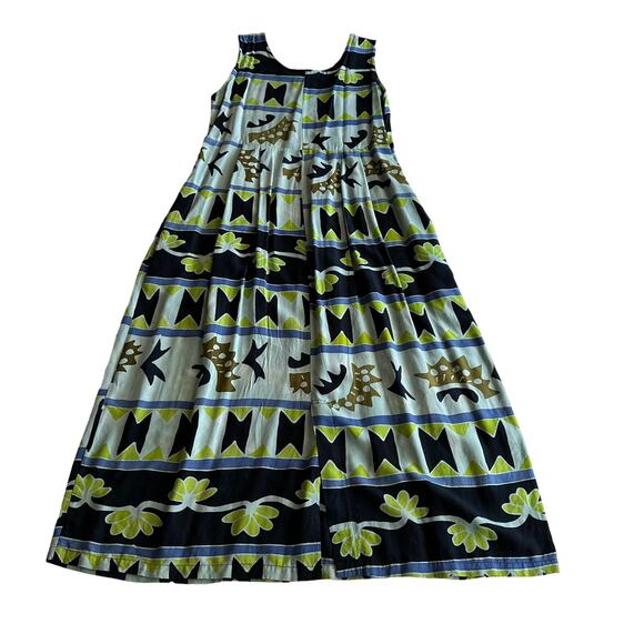 Java Lava Indonesian Rayon Flowy Earthy Beachy Blue Green Maxi Tank Dress L - Picture 2 of 10